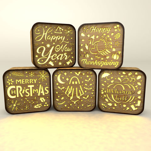Holiday Shadow Box Lanterns — 5 in 1 - Laser Cut Designs SVG LaserCutano 