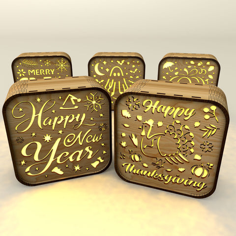 Holiday Shadow Box Lanterns — 5 in 1 - Laser Cut Designs SVG LaserCutano 