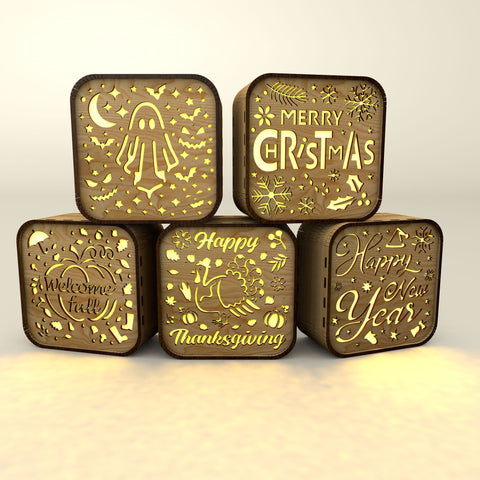 Holiday Shadow Box Lanterns — 5 in 1 - Laser Cut Designs SVG LaserCutano 