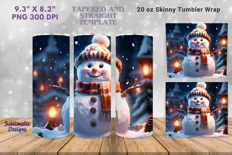Holiday Snowman 20 oz Tumbler Wrap | 20 oz Skinny Tumbler Wrap Sublimation Christmas Design Sublimation Sublimatiz Designs 