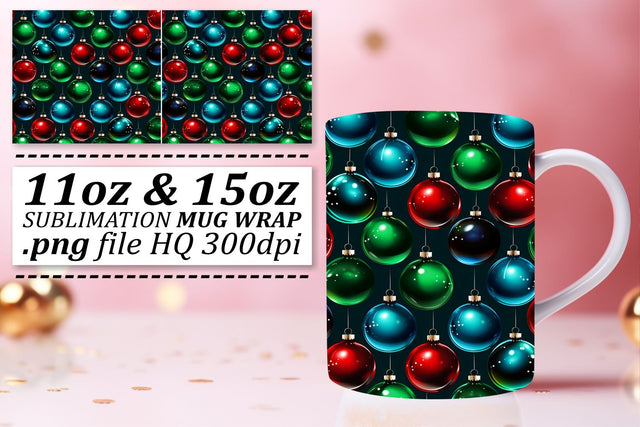 Holiday Spirit: Christmas Ornaments Mug Wrap Sublimation afrosvg 