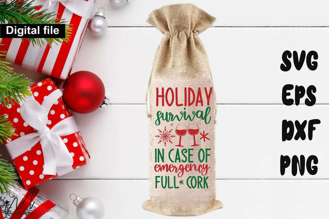 Holiday Survival Full Cork SVG – Funny Christmas Wine Bag SVG Isabella Machell 