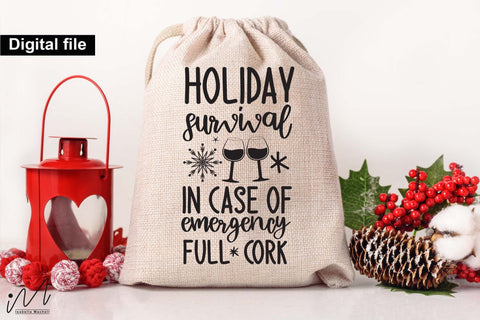 Holiday Survival Full Cork SVG – Funny Christmas Wine Bag SVG Isabella Machell 