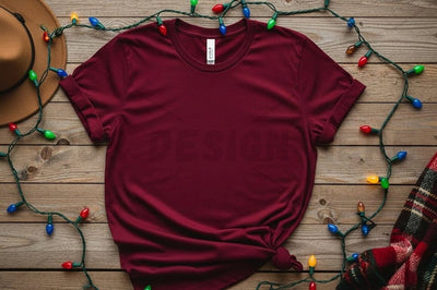 Holiday-themed burgundy t-shirt mockup Mock Up Photo Designangry 