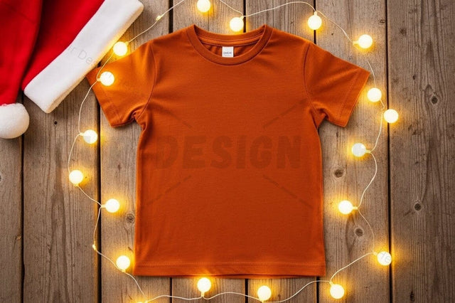 Holiday-themed orange t-shirt mockup Mock Up Photo Designangry 