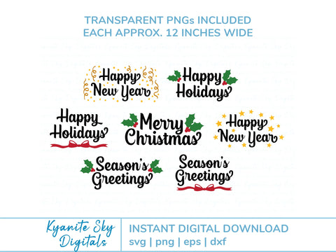 Holiday Titles SVG Bundle Merry Christmas Happy New Year SVG Kyanite Sky Digitals 