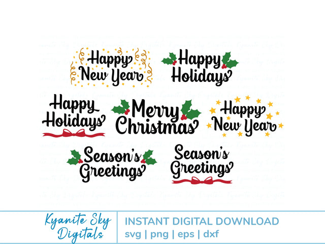 Holiday Titles SVG Bundle Merry Christmas Happy New Year SVG Kyanite Sky Digitals 