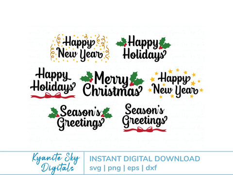 Holiday Titles SVG Bundle Merry Christmas Happy New Year SVG Kyanite Sky Digitals 