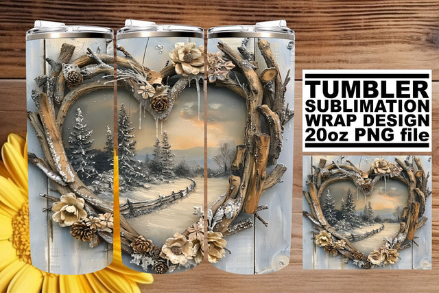 Holiday Tumbler Wrap 20oz 3D Heart Frame Christmas Sublimation afrosvg 