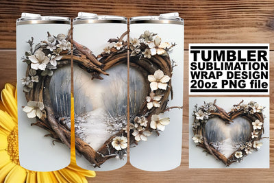 Holiday Tumbler Wrap 3D Heart Frame Sublimation 20oz Sublimation afrosvg 