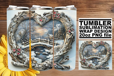 Holiday Tumbler Wrap 3D Heart Frame Sublimation 20oz Sublimation afrosvg 