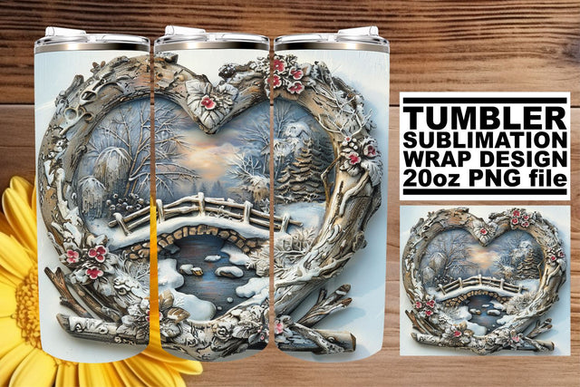 Holiday Tumbler Wrap 3D Heart Frame Sublimation 20oz Sublimation afrosvg 