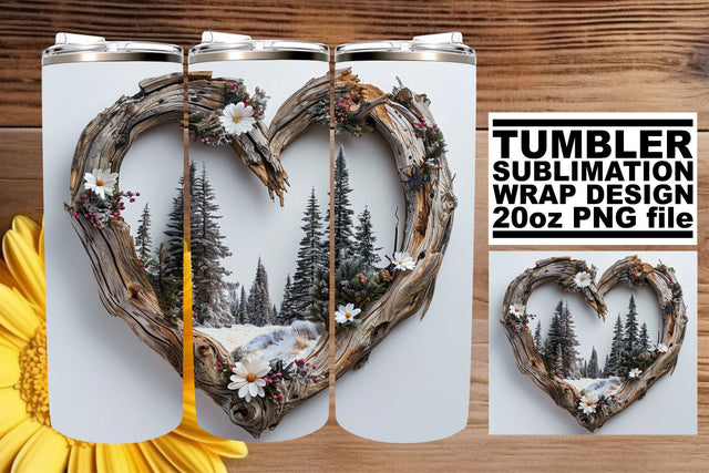Holiday Tumbler Wrap 3D Heart Frame Sublimation 20oz Sublimation afrosvg 