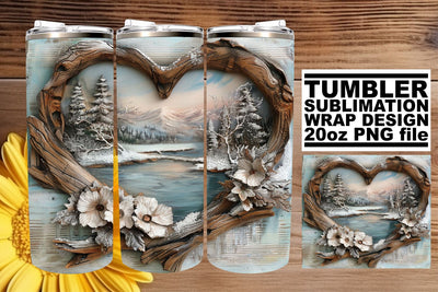 Holiday Tumbler Wrap 3D Heart Frame Winter Design Sublimation afrosvg 