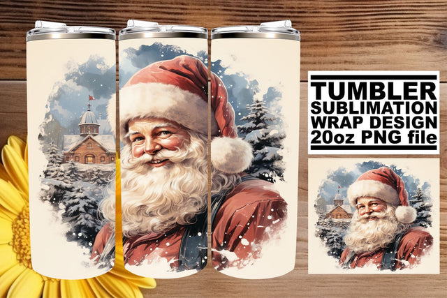 Holiday Watercolor Tumbler Wrap - Retro Christmas 20oz Design Sublimation afrosvg 