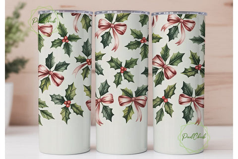 Holly and Bows Christmas Tumbler Wrap Sublimation PixelChick 