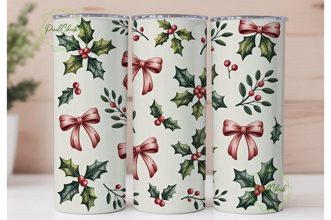 Holly and Bows Christmas Tumbler Wrap Sublimation PixelChick 