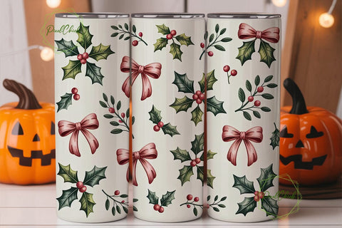 Holly and Bows Christmas Tumbler Wrap Sublimation PixelChick 