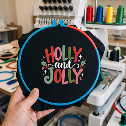 Holly and Jolly Christmas Embroidery Design – Colorful Retro Christmas Saying Holiday Machine Embroidery File Embroidery/Applique DESIGNS PatternFeed8 
