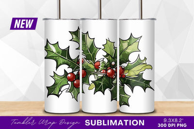 Holly Berries And Leaves Tumbler Png Image Sublimation Regulrcrative 