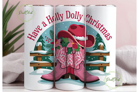 Holly Dolly Christmas 20oz Tumbler Wrap Sublimation PixelChick 