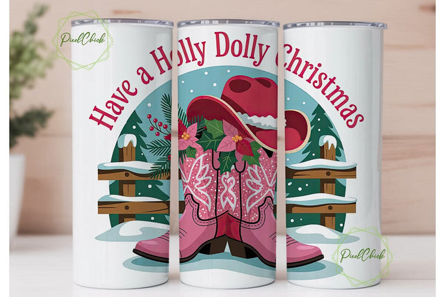 Holly Dolly Christmas 20oz Tumbler Wrap Sublimation PixelChick 