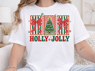 Holly Jolly Christmas Bow Tree Retro PNG SVG DesignDestine 
