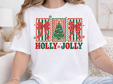 Holly Jolly Christmas Bow Tree Retro PNG SVG DesignDestine 
