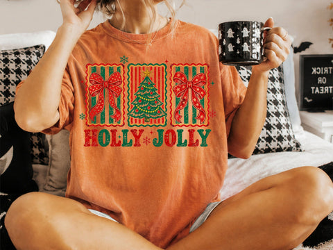 Holly Jolly Christmas Bow Tree Retro PNG SVG DesignDestine 