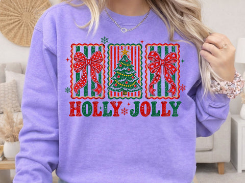 Holly Jolly Christmas Bow Tree Retro PNG SVG DesignDestine 