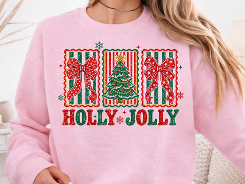 Holly Jolly Christmas Bow Tree Retro PNG SVG DesignDestine 