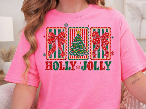 Holly Jolly Christmas Bow Tree Retro PNG SVG DesignDestine 
