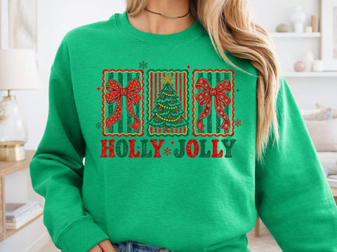 Holly Jolly Christmas Bow Tree Retro PNG SVG DesignDestine 