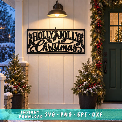 Holly Jolly Christmas Laser SVG | Christmas Sign DXF | Mistletoe Holiday Metal Art | CNC Plasma Cut File | Christmas Wall Decor SVG HappyDesignStudio 