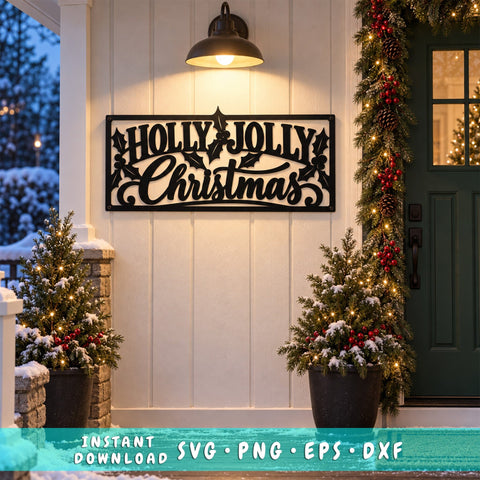 Holly Jolly Christmas Laser SVG | Christmas Sign DXF | Mistletoe Holiday Metal Art | CNC Plasma Cut File | Christmas Wall Decor SVG HappyDesignStudio 