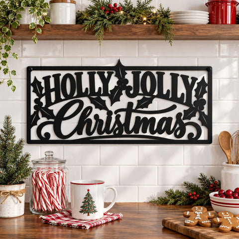 Holly Jolly Christmas Laser SVG | Christmas Sign DXF | Mistletoe Holiday Metal Art | CNC Plasma Cut File | Christmas Wall Decor SVG HappyDesignStudio 