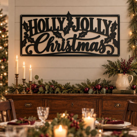 Holly Jolly Christmas Laser SVG | Christmas Sign DXF | Mistletoe Holiday Metal Art | CNC Plasma Cut File | Christmas Wall Decor SVG HappyDesignStudio 