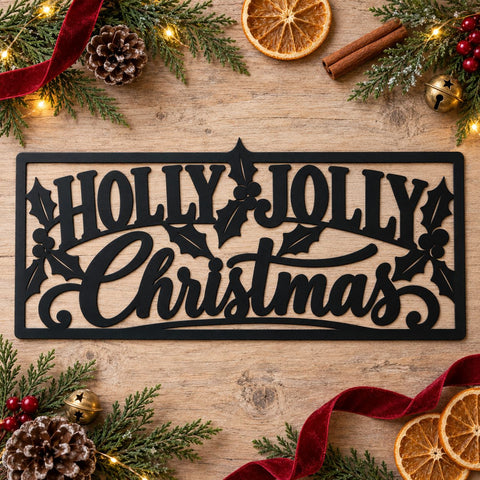 Holly Jolly Christmas Laser SVG | Christmas Sign DXF | Mistletoe Holiday Metal Art | CNC Plasma Cut File | Christmas Wall Decor SVG HappyDesignStudio 