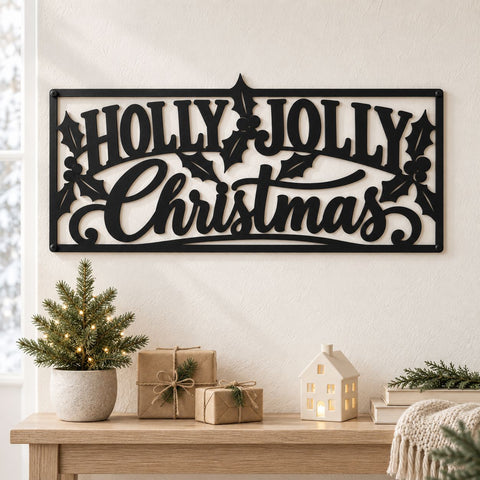Holly Jolly Christmas Laser SVG | Christmas Sign DXF | Mistletoe Holiday Metal Art | CNC Plasma Cut File | Christmas Wall Decor SVG HappyDesignStudio 