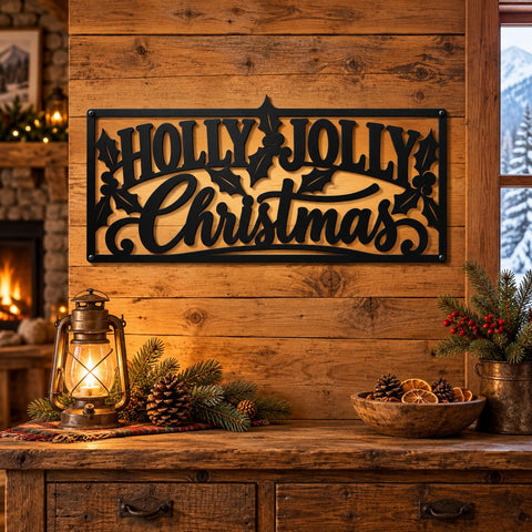 Holly Jolly Christmas Laser SVG | Christmas Sign DXF | Mistletoe Holiday Metal Art | CNC Plasma Cut File | Christmas Wall Decor SVG HappyDesignStudio 