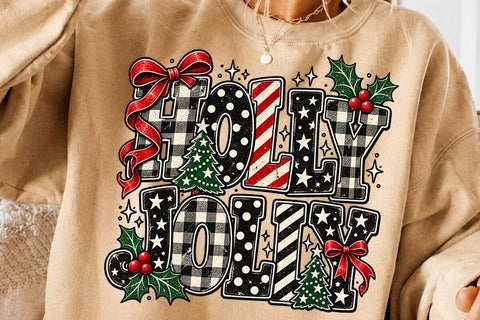 Holly Jolly Christmas Plaid Tree PNG SVG DesignDestine 
