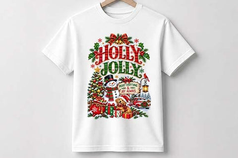 Holly Jolly Christmas Scene with Snowman and Dog SVG BillahCrafts 