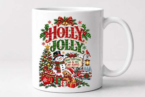 Holly Jolly Christmas Scene with Snowman and Dog SVG BillahCrafts 