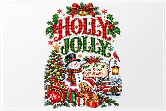 Holly Jolly Christmas Scene with Snowman and Dog SVG BillahCrafts 