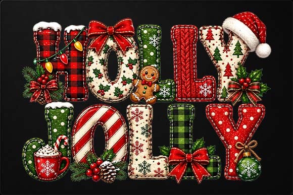 Holly Jolly Christmas Word Art Design SVG BillahCrafts 