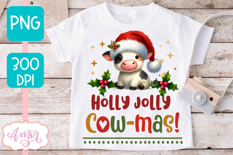 Holly Jolly cowmas PNG | Cute Christmas cow PNG sublimation Sublimation Amorclipart 