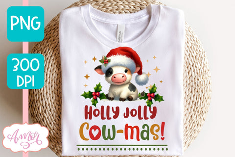 Holly Jolly cowmas PNG | Cute Christmas cow PNG sublimation Sublimation Amorclipart 