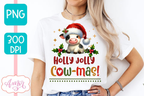 Holly Jolly cowmas PNG | Cute Christmas cow PNG sublimation Sublimation Amorclipart 