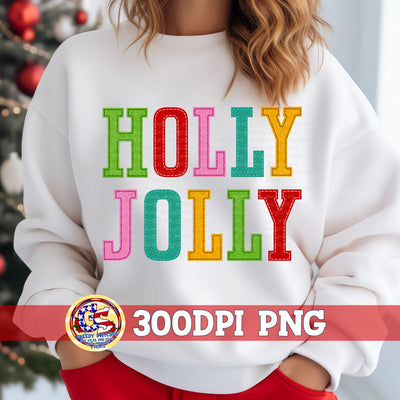 Holly Jolly Faux Embroidery Felt PNG Sublimation Greedy Stitches 