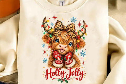 Holly Jolly Highland Cow Leopard PNG Sublimation SVGista 